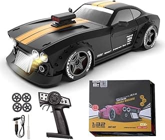 KM3299 Remote Control Car RC Drift Car, 4WD RC Cars Vehicle with ESP Gyro, LED Headlights Drift Wheel, 1:32 High Speed Racing RC Vehicle Gifts for Adults Christmas - Black