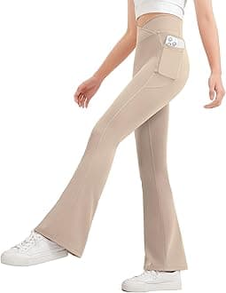 JOCMIC Girls Flare Leggings Kids Bell Bottom Pants Cross High Waisted Dance Yoga Flared Leggings