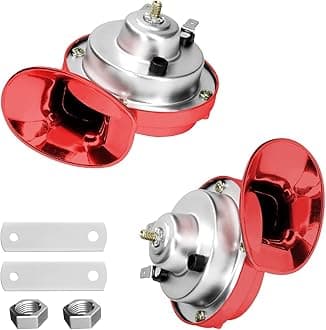 BLAU GRUN 2PCS 300DB Super Loud Train Horns, 12V Waterproof Air Horns Replacement Kit, Car Air Electric Snail Double Horn, Automotive Accessories Universal for Motorcycle, Truck, Bike, Boat (Wine Red)