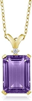 Gem Stone King 5-10 Cttw Gemstone Birthstone and White Diamond Pendant Necklace for Women | 18K Yellow Gold Plated Silver | Emerald Cut 14X10MM with 1MM Round Accent | 18 Inch Chain