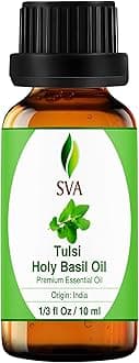 SVA ORGANICS Basil Holy Tulsi Essential Oil 10 ML (0.33 Oz) Pure Premium Therapeutic Grade Steam Distilled Essential Oil