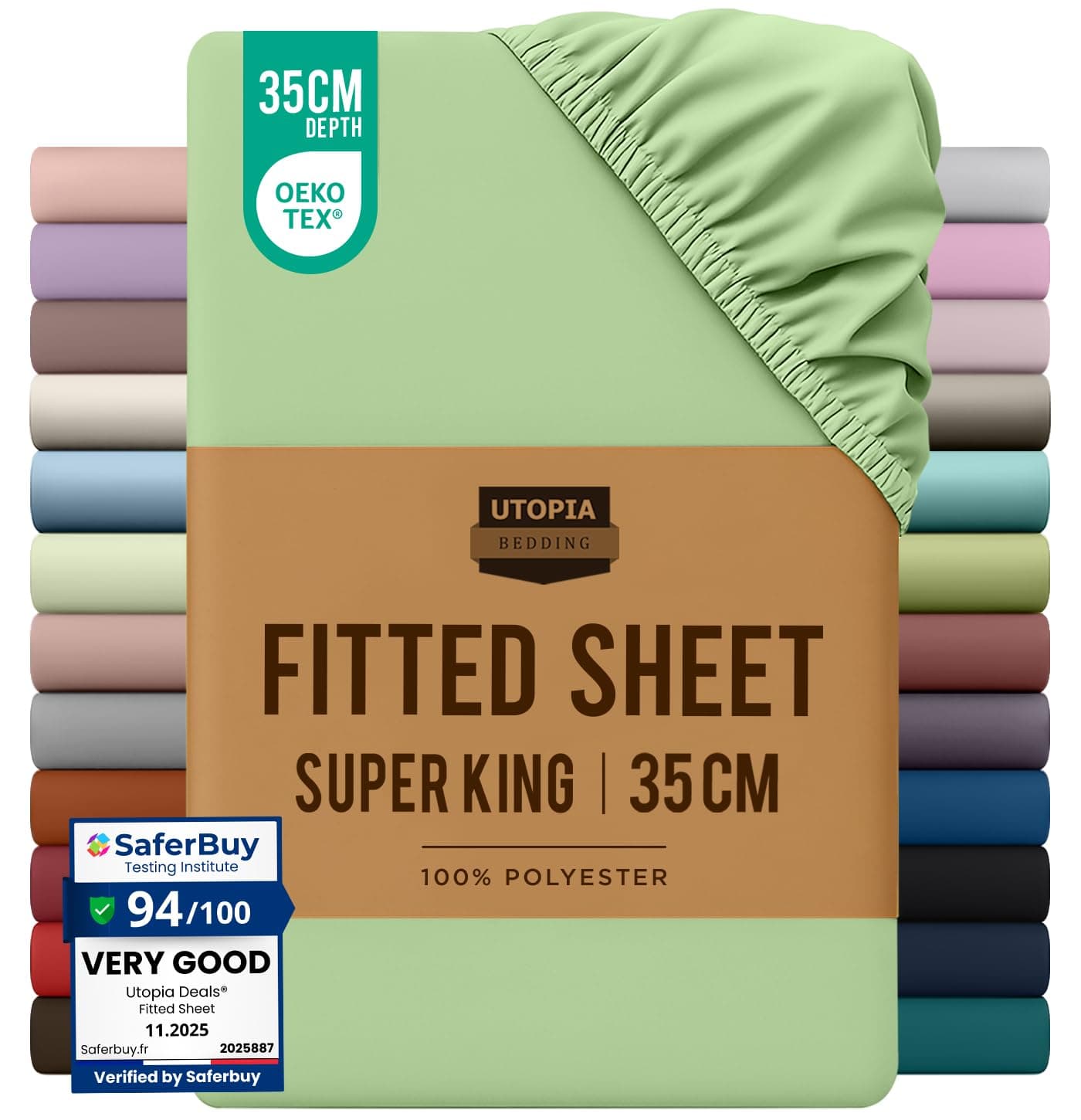 Utopia Bedding Fitted Sheet Super King, Sage - Deep Pocket 14 inch (35 cm) - Easy Care - OEKO-TEX Certified - Soft Brushed Microfibre Fabric - Shrinkage and Fade Resistant - Bottom Sheet