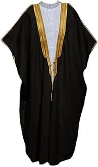 Desert Dress Arab Dress Mens Thobe Saudi Mens Robe Eid Arabic Bisht Coat Imam Sheikh - Black