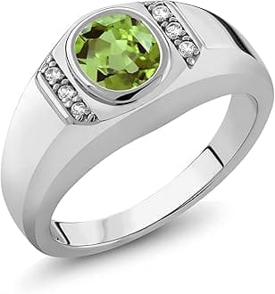 Oval Ring For Men | Gemstone Birthstone and White Created Sapphire | 925 Sterling Silver | Oval 8X6MM and Round 1.25MM Accents | Sizes 7-13