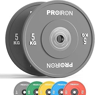PROIRON Olympic Rubber Bumper Plates,Floor Protective Weight Plates,2" Solid Weight Plates for Barbell Strength Training and Weight Lifting,Less Impact, Absorb Bounce & Shock,5KG(11LB)/10KG(22LB)/15KG(33LB)/20KG(44LB),Single or Pair