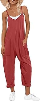ANRABESS Women's Casual Loose Sleeveless Jumpsuits Adjustbale Spaghetti Strap V Neck Harem Long Pants Overalls with Pockets, Orange Rust, Medium