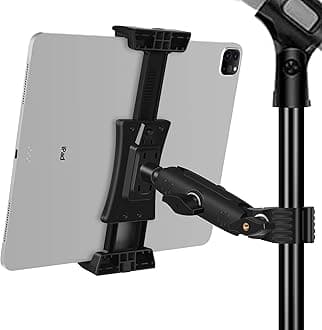 Peastrex Ipad Holder for Mic Stand, Tablet Phone Holder Micophone Music Stand Mount Adjustable Rotatabe with Super Handle Clamp for iPad Pro 12.9 Air Mini, Android, 4 to 13.5inch iPhones and Tablets