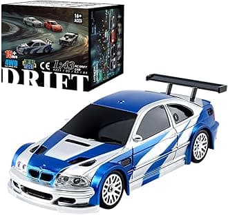 - RC Drift Car, 1/43 Full Proportional RC Electric Mini Racing Drift Car Model with Lights Kit, RC Model Cars Gifts for Adults (RTR Version) (Gyroscope RTR Version, Blue White)