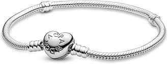 Moments Women's Sterling Silver Heart Clasp Snake Chain Bracelet for Charms - 16 CM