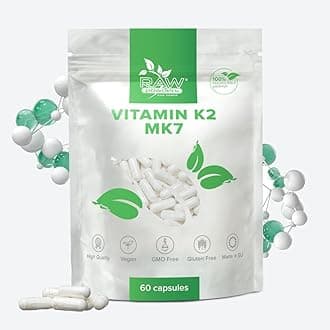Vitamin K2 (MK-7), 60 Caps – Bone & Heart Health Support – Pure Ingredients, GMO & Gluten Free – GMP Certified Essential Vitamin Supplement by Raw Powders