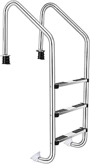 Swimming Pool Ladder, 3-Step/4-Step In-Ground Stainless Steel Step for Indoor/Outdoor Pool, Heavy Duty Non-Slip Ladder, Easy Assembly (3 Steps)