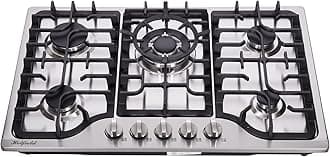 30 Inch Gas Cooktop Stainless Steel 5 Burners Stovetop Dual Fuel Gas Hob NG/LPG Convertible Gas Cooktop HF57042 Stainless Steel