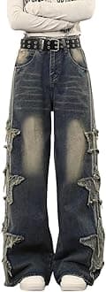 Star Jeans for Women Girls Baggy Cute Patchwork Denim Pants Y2k High Waisted Jeans Grunge Aesthetic Clothes