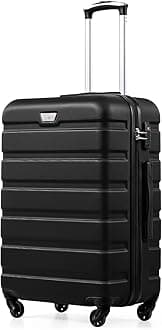 24 Inch Medium Suitcase for Holiday Travel, Cruises and Studying Abroad, ABS+PC, Lightweight Durable Luggage with 360° Spinner Wheels, YKK Zipper, Telescopic Handle, TSA Lock, Black