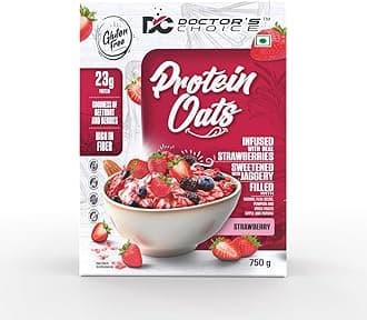 DC DOCTORS CHOICE Strawberry High Protein Oats (23G Protein), No Additives & No Refine Sugar, High-fiber cereal with raisins | Doctor Choice Oats (750g, Strawberry)