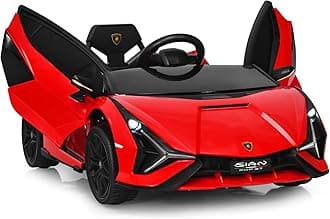 OLAKIDS Kids 12V Licensed Lamborghini SIAN Ride On Car, Electric Vehicle for Toddler with Control Remote, Battery Powered Toy with Music, Horn, 2 Speeds, Suspension, LED Lights, Bluetooth, USB (Red)