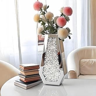 Flower Vase Crushed Diamond Mirrored Vase Crystal Silver Glass Decorative Mirror Vase Large Size Luxury for Home Decor. Diamond Shape Thickened. Can’t Hold Water.
