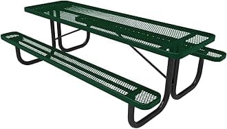 COATEDOUTDOORFURNITURE Heavy-Duty Portable Outdoor Picnic Table, Thermoplastic Coated Expanded Metal Commercial-Grade Patio Dining Furniture Made in America (8ft Rectangular, Green)
