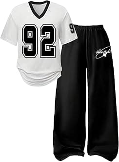 SOLY HUX Girl's Jersey Shirt 2 Piece Athletic Outfits Oversized Tee and Sweatpants Suit Pant Sets for Teen Girls