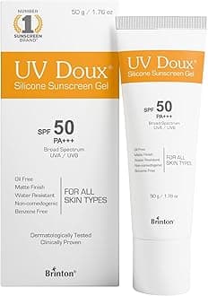UV Doux Silicone Sunscreen Gel SPF 50 PA+++ | Broad Spectrum UVA/UVB Protection | Oil-Free, Matte Finish | Water-Resistant, Non-Comedogenic | Suitable for Oily, Sensitive and Acne-Prone Skin 50g