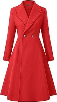 Women's Pea Coat Double Breasted A Line Long Trench Coat Winter Dress Coat with Pockets