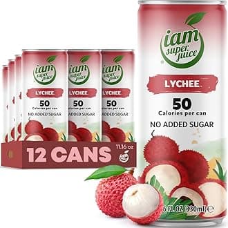 Lychee Fruit Juice Drink 100% Natural - I am Superjuice - No added sugars, concentrate, preservatives - 12pack 11.16oz - low calorie - NON GMO - Vegan