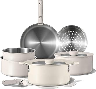 14pcs Pots and Pans Set, Stainless Steel Cookware Set Detachable Handle, Induction Kitchen Cookware Sets with Removable Handle, RV Cookware Set, Oven Safe, Camping Cookware, White