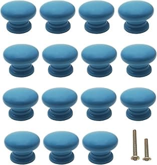15Pcs Blue Drawer Knobs, Wooden Dresser Knobs Dresser Knobs, Wood Knobs for Cabinet Dresser Drawer (Diameter: 1.39 Inch, Height: 1 Inch)