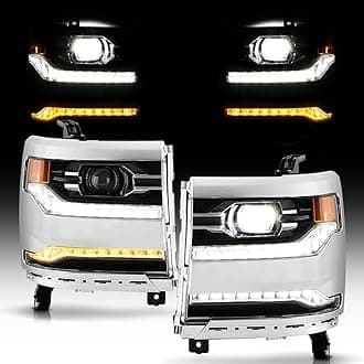 ACANII - For 2016-2018 Chevy Silverado 1500 All Model Chrome LED DRL Projector Headlights Headlamps w/HID Type Adapter