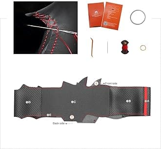 MEWANT Car Steering Wheel Cover for Toyota Hilux / Fortuner Hand Stitch Carbon Fiber&Microfiber Leather Car Steering Wrap