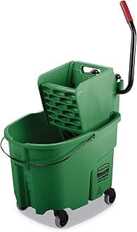 Rubbermaid Commercial Products WaveBrake 35 QT Side-Press Mop Bucket and Wringer Combo on Wheels Green for Heavy-Duty Floor Cleaning