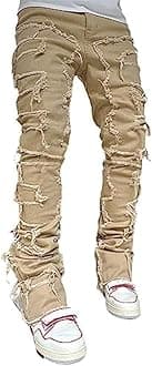 Stacked Jeans Men Skinny Ripped Jeans Slim Fit Patchwork Denim Pants Y2K Goth Harajuku Emo Hip Hop Jeans Trouser