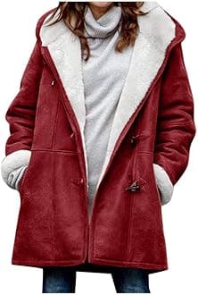 Womens Plus Size Winter Coats Warm Sherpa Fleece Lined Jackets Hooded Parka Faux Suede Pea Coat Outerwear 2024
