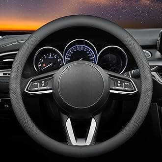 Leather car Steering Wheel Cover, Ultra-Thin, Comfortable, Non-Slip, Breathable, Universal 15 inches (Black)
