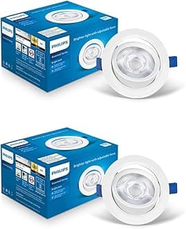 Philips Polycarbonate 6 Watt White Led Ceiling Cob Round Spot Light With Adjustable Tilt|Cut Out: 73Mm|Cool Day Light,Pack Of 2 (Brightspot)