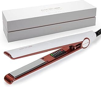 C1 Hair Straightener for Women | Professional Titanium Plates | Ionic Flat Iron | Temperature Control 120°C to 235°C | Straightening and Waves | Travel Case | UK Plug | White Copper