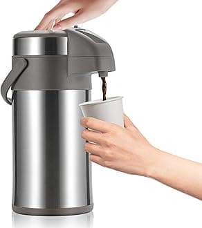 OJOJ 3L/101OZ Thermal Coffee Carafe with Pump, Thermal Beverage Dispenser, Coffee Airpot Stainless Steel Coffee Carafe for Hot Drinks Silver