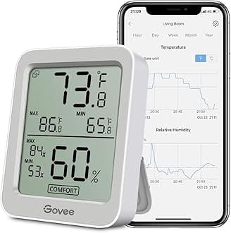 Bluetooth Digital Hygrometer Indoor Thermometer, Room Humidity and Temperature Sensor Gauge with Remote App Monitoring, Large LCD Display, Notification Alerts, 2 Years Data Storage Export, Grey