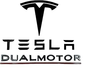 EVMIZE Tesla Model 3 Model Y T Logo Tesla Letters Dual Motor Emblem Set Metal (with Dual Motor), Black (EV-COMBOSET1)