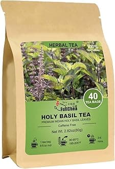 Holy Basil Tea Bags, 40 Tulsi Teabags, 2g/bag - Premium Holy Basil Leaves - Non-GMO - Caffeine-free - Support Digestion & Boost Immunity