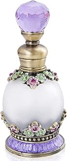 YU FENG 15ml Antique Crystal Glass Perfume Bottle Small Flower Embelished Fancy Retro Round Refillable Fragrance Bottle Scent Bottle(Purple)