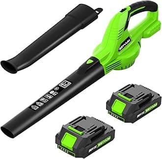 SEYVUM Leaf Blower, 20V Cordless Leaf Blowers with 2 x 2.0Ah Battery, Electric Blower for Lawn Care, 320 CFM 150 MPH Battery Powered, for Patio, Garden Cleaning, Fast Charger, Green