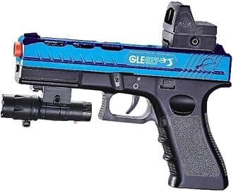 Splatter Ball Gun Automatic, Gel Ball Blaster Gun Full-auto and semi-auto with Goggles, Long Range Blowback Pistol for Shooting Team Games Outdoor Activities Ages 8+ (Blue)