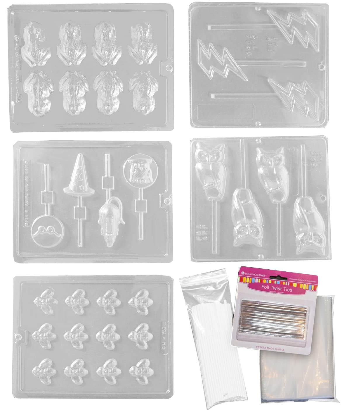 Harry Potter Chocolate Frog Mold Kit - Includes 5 Molds, 100 Sticks, 100 Bags, 50 Ties
