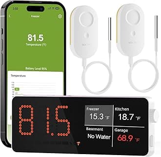 WiFi Refrigerator Thermometer Digital Freezer Alarm, Remote Email & App Alert, 2-Year Data Logging, No Subscription, 2 Smart Temperature Sensor for Fridge, Freezer, Hot Tub