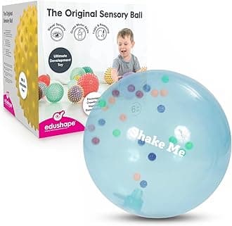 Edushape 18cm Rainbow Soft Sensory Ball. See through Ball with Colourful Mini Beads. For Children, Infants and Toddlers. Suitable for Baby Boys & Girls from 6 months + (Colours vary)
