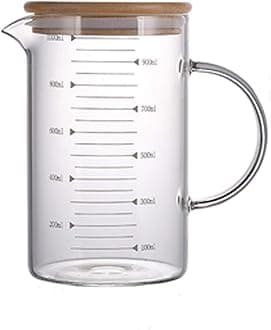 1L Glass Measuring Cups Jugs with Lid Large Measuring Pitcher Beaker Measured Mug Measure Liquid Milk Glass Cup Clear Scale with Spout& Insulated Handle,for Hot/Cold Fluid