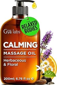 Gya Labs Calming Massage Oil for Massage Therapy - Natural Aromatherapy Massage Oils - Crafted with Lavender, Petitgrain, Chamomile, Sweet Orange, Jojoba & Argan Oils (200ml)