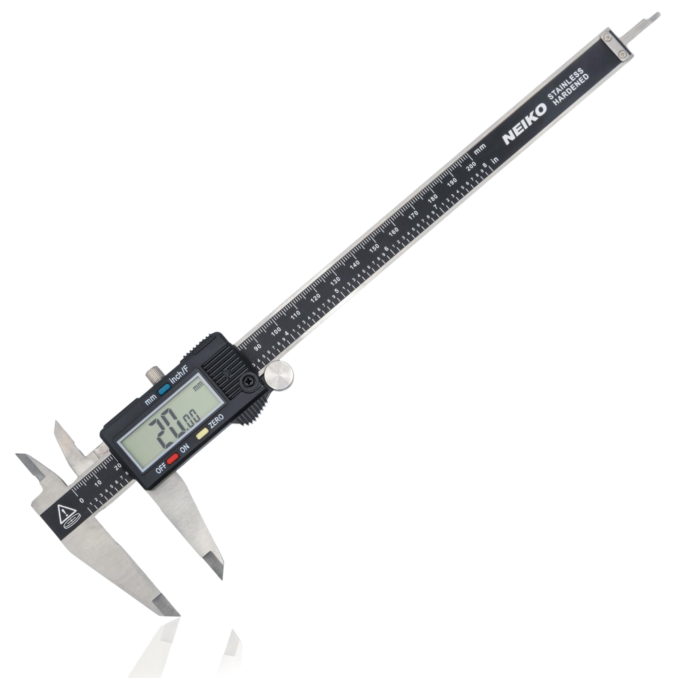 NEIKO 01408A 8” Electronic Digital Caliper Extra Large Display | 0-8 Inches | Inch/Fractions/Millimeter Conversion | Polished Stainless Steel