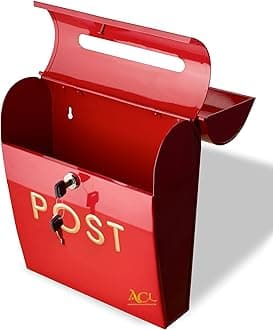 Assorted CollectionsWall Mounted Post Box Modern Mailbox Letter Box Post Mail Box Lockable With Keys | Letter Box for Home | Red Mail Box with 2 Keys Easy To Install Keep Your Mail Safe